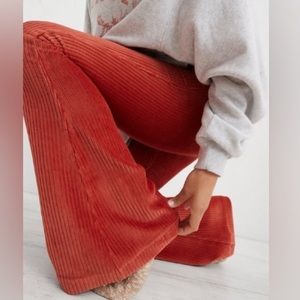 Aerie Groove On Velour Rib Flared High Rise Pants orange